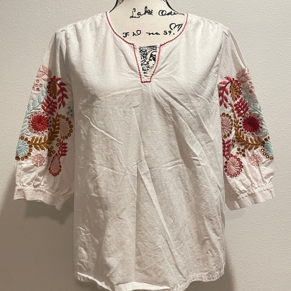 Madewell Blouse White Colorful Embroidered Popover Sleeve Hippie 70’s Vibes Sz M - Picture 14 of 15